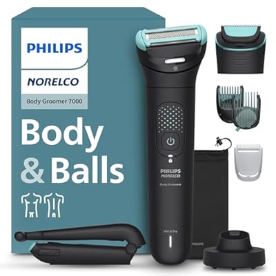 Philips Norelco Body Groomer 7000 Series, Mens Whole Body Groomer, Contour-Following 2D Flexing Head, Triple Protect Shave System & Intimate Body Hair Trimmer, 100% Showerproof, BG748050