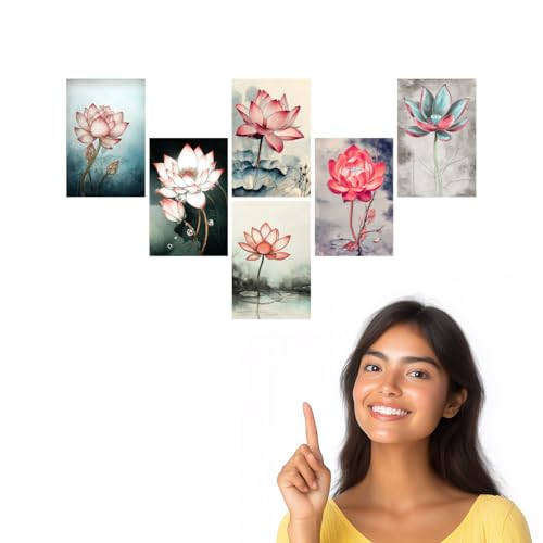 Image of SiddArtify Lotus Flower Wall Art Poster Print Set - Botanical Floral Decor for Living Room Bedroom Office - Set of 2-4x6 Inch - Board (Pack of 6) - Sticker (Pack of 6)