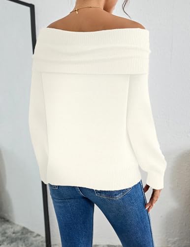 Womens Off The Shoulder Sexy Sweater Fall 2025 Trendy Ladies Dressy Chunky Ribbed Knit Slim Fit Pullover Tops3