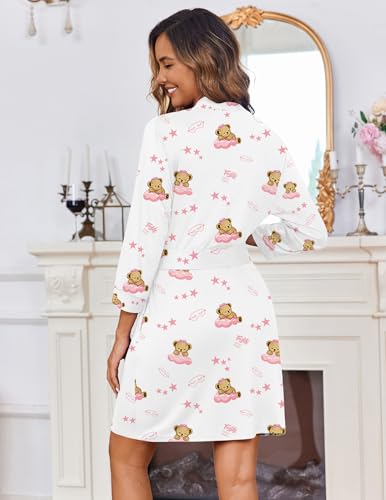 Image of Ekouaer Women's Robes Lightweight 3 /4 Sleeve Short Knit Bathrobe Soft Knee Length Sleepwear Robes with Pockets S-XXL