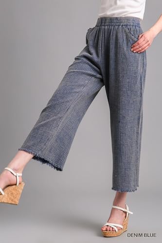 Umgee Mineral Wash Elastic Waistband Pants with Side Pockets & Unfinished Frayed Hem Detail4