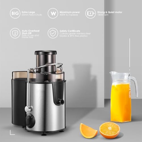 Juicer Machines, FOHERE Juicer Whole Fruit and Vegetables with 3-Speed Setting, Upgraded Version Max Power 800W Motor Quick Juicing, Cleaning Brush and Juicing Recipe Included - Image 6