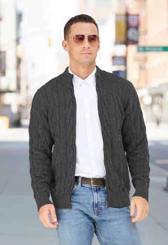 NITAGUT Mens Full Zip Up Cardigan Sweater Casual Stand Collar Cable Knit Winter Sweaters2