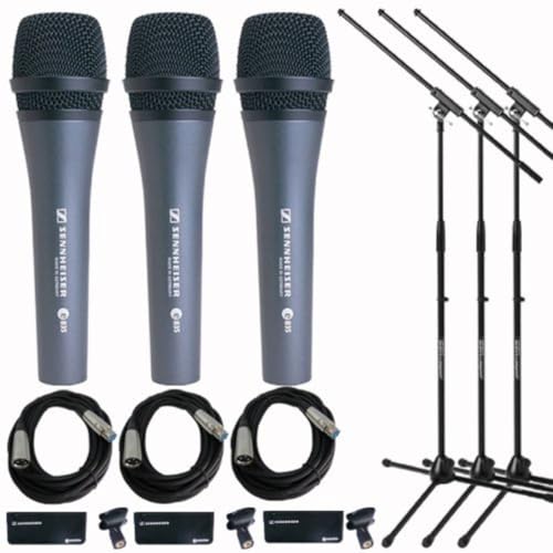 Sennheiser e 835 Dynamic Vocal Mic (3-Pack) with Stands & Cables Bundle
