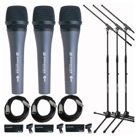 Sennheiser e 835 Dynamic Vocal Mic (3-Pack) with Stands & Cables Bundle