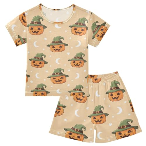 Pajama Short Sets Halloween Pumpkin Witch Hat Soft Cotton Summer Sleepwear 2 Piece PJS Size 5-14T