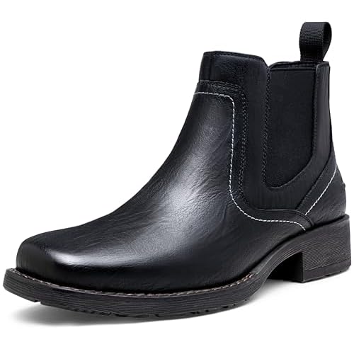 Jousen Chelsea Boots Men Square Toe Ankle Mens Dress Boots Casual Slip On Boots for Men 10.5 Amy8421-black