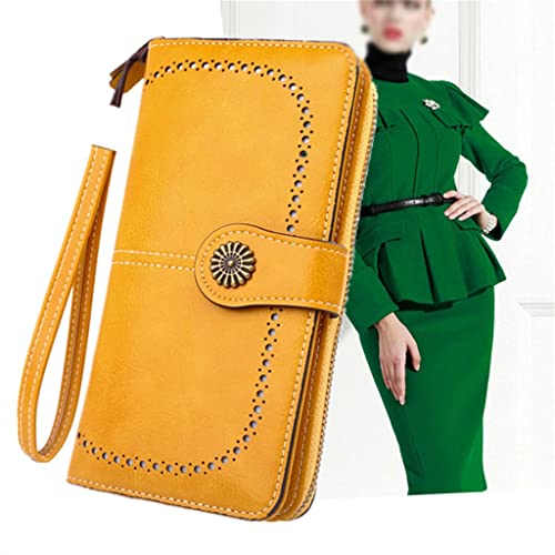 Women's Long Zipper Clutch Bag Wallet Card Holder Waxed Leather Clutch Bag(1353) (E,1)3