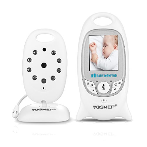 VOSMEP Ecoute-Bébé Babyphone Baby Monitor Bébé Moniteur + Température Surveillance + Vidéosurveillance + Nocturne Vision + 2' LCD Couleur Ecran Vidéo + Phone Numérique Digital 2.4 GHz Bidirectionnelle Deux Voies Sans Fil Sécurité Pour Baby avec Caméra Blanc BM001