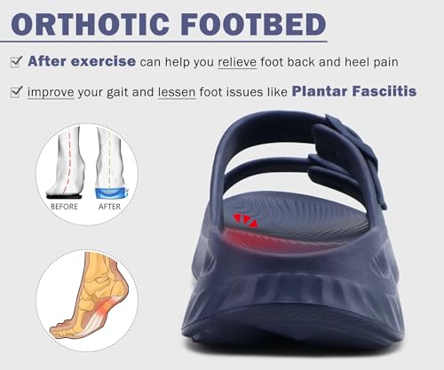 Image of KuaiLu Womens Recovery Sandals With Comfortable Plantar Fasciitis Arch Support, Orthotic Adjustable Thick Cushion Sport Slides Reduces Stress on Feet, Joints & Back Post-Exercise