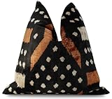 Canvello Handmade Velvet Throw Pillow – Luxury Geometric Black and Brown Decorative Cushion Cover, 16x16 Inch with Down Feather Insert – Bohemian Tribal Accent for Sofa, Couch, or Bed