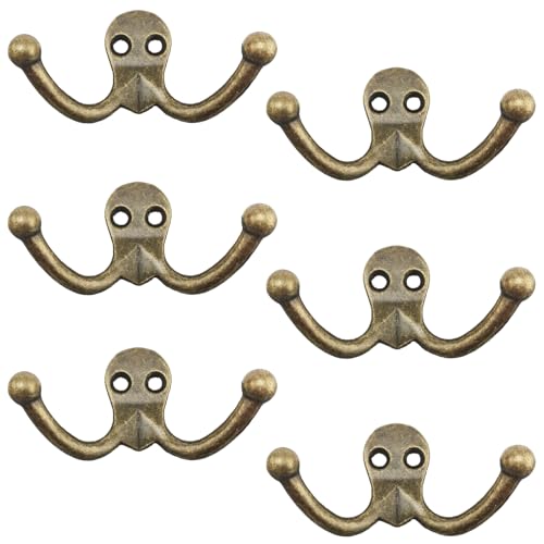 STIFFENERS 6Pcs Coat Hooks, Vintage Coat Hook for Door and Wall, Double Coat Hooks with Sturdy Design Suitable for Vintage Decoration Enthusiasts