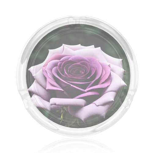 Cendrier rond en verre noir imprimé rose pour bords bruts pour la maison, le bureau, la terrasse, la voiture, l'intérieur et l'extérieur