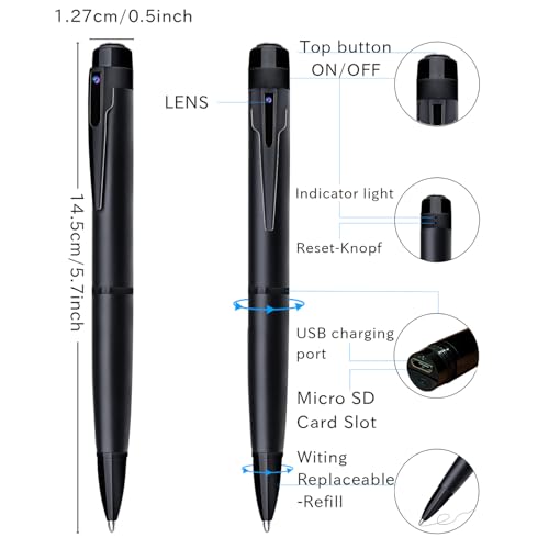 Cámara de lápiz para recopilación de pruebas con un clic y vídeo Full HD 8