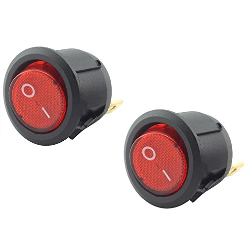 Hot Deals Magic&shell 2-Pack Round Rocker Power Switch 6A 250V AC 3 Pin 2 Position ON/Off Power Switch SPST Red Button with Light
