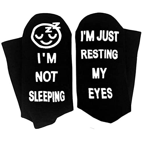 Unisex Lustige Sprüche Baumwolle Socken Neuheit I Am Not Sleeping Just Resting My Eyes Buchstaben Strumpfwaren Geburtstag Weihnachtsmann Geschenke, B, One size Cover