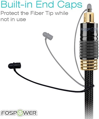 FosPower 24K Gold Plated Toslink Digital Optical Audio Cable (S,PDIF) [Zero RFI & EMI Interference] Metal Connectors & Ultra Durable Nylon Braided Jacket (15ft)