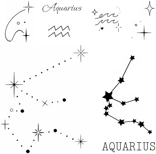 WEEKINK Aquarius Constellation Zodiac Temporary Tattoo – Celestial Symbol Fake Tattoos for Women, Birthday Gift, Realistic, Waterproof & Long Lasting for 2 Weeks