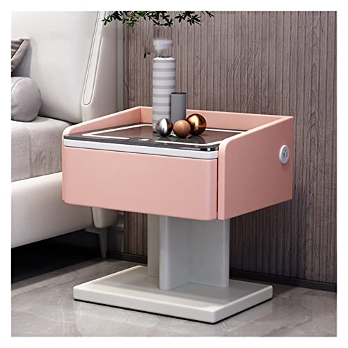 SDFGH Mesita de Noche Inteligente Creativa con Carga inalámbrica, Estilo Moderno, mesitas de Noche for Dormitorio con USB, Armario Lateral con luz LED (Color : Roze, Size : 3-Pack)