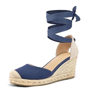 mysoft Women’s Espadrille Platform Wedge Sandals Closed Toe Ankle Strap Lace up Summer Shoes