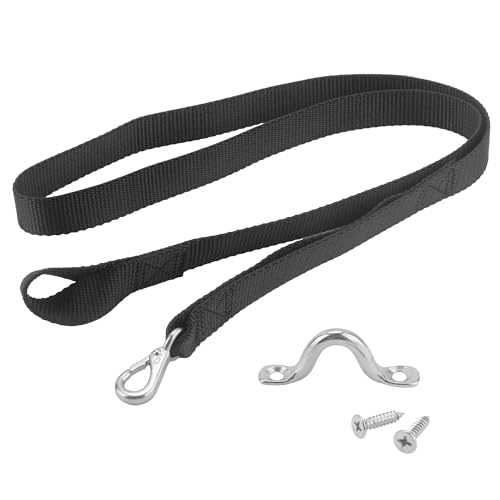 Pontoon Ladder Pull Up Strap Using Snap Hook System (Not Need to Sewn It) for Heavy Duty 4500 LB Breaking Strength 1" Black Polyester Webbing 1 Pack