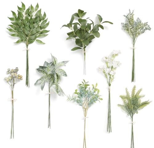 Serra Flora Artificial Greenery Stems Box Set,(Pack of 42pcs) with 8 Kinds of Faux Pink Green Filler for DIY Bridal Bouquets Wedding Floral Arrangement Table Centerpieces