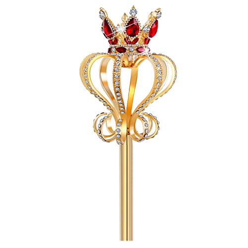 GlSAKE Reine Roi Sceptre Strass Fée Princesse Baguette Pâques Jeu de Rôle Props Fête Mariage Dress-up Costume Accessoires (19.7Inch,7 Once) (Rouge)