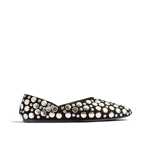 OMLISHZTY Women Studded Suede Ballet Flats Round Toe Slip on Leather Flats Comfortable Dress Casual Walking Flat Shoes