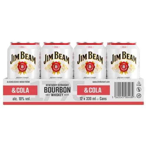Jim Beam Bourbon & Cola | Whiskey Mixgetränk | 10% Vol | 12 x 0,33l