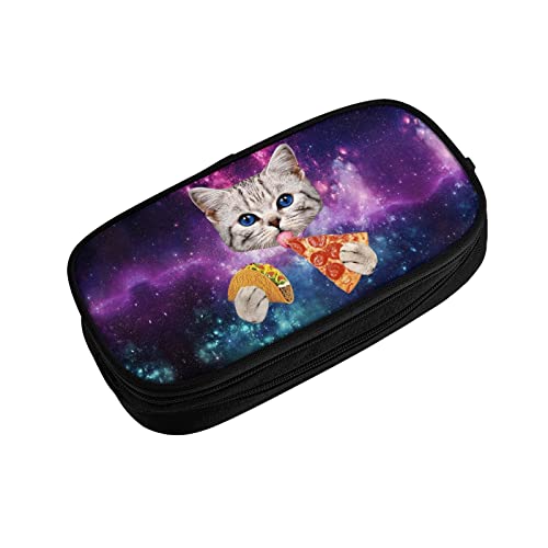 Image of YETTA YANG Galaxy Cat Pizza Taco Funny Pencil Box Case for Pen Holders Office Supplies Big Capacity large