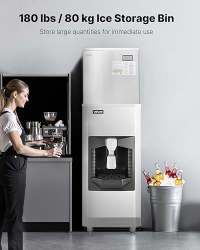 Image of VEVOR Commercial Ice Maker, 450 Lbs /Day Ice-Making Machine, 180 Lbs Large Storage Bin with 20 Lbs /Min Automatic Ice-Dispensing, Self-Cleaning Ice Machine with Touchscreen for Bar, Cafe, Restaurant