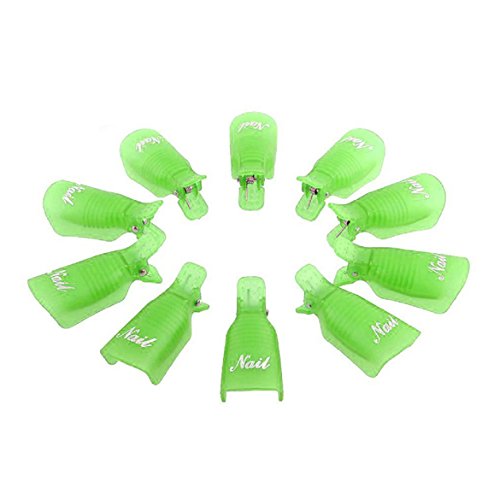 Susenstone10PC Plastic Nail Art Soak Off Cap Clip UV Gel Polish Remover Wrap Tool (Green)