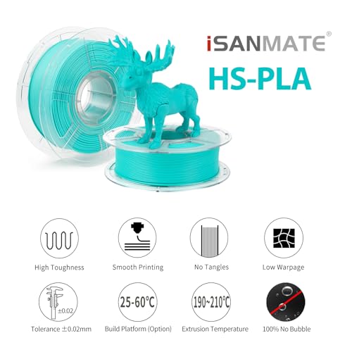 Image of iSANMATE Rapid Matte PLA 3D Printer Filament, Turquoise Blue PLA Filament 1.75mm Designed for High Speed 30-600mm /s, Fast Printing Speed PLA, Turquoise 1kg Spool (2.2lbs)