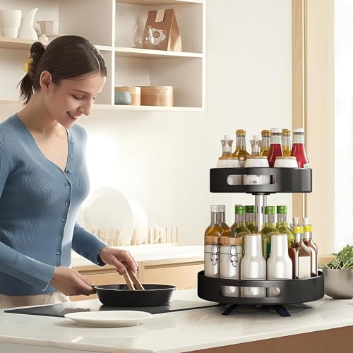 Étagère à épices rotative en métal réglable Lazy Susan pour cuisine, salle de bain, chambre à coucher – Solution de rangement multifonctionnelle