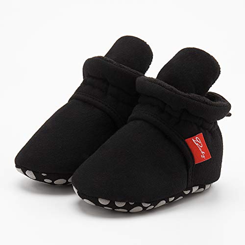 Akingio Baby Boys Girls Booties Non Skid Soft Sock Cotton Boots Infant Slippers Newborn First Walker Crib Shoes Black 13Cm #TOP1