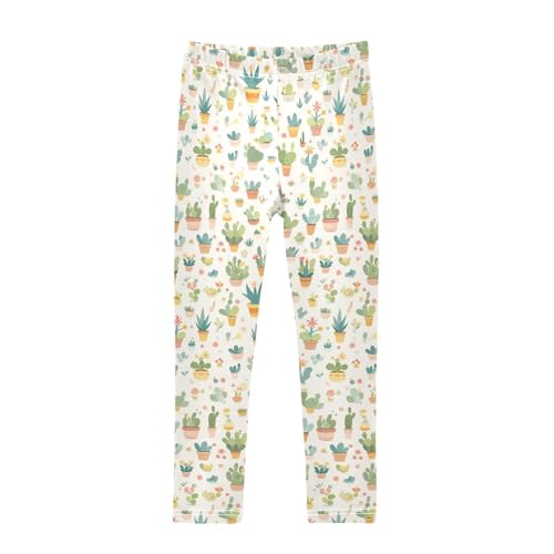KLL Colored Succulents and Cactus Floral Toddler Girls' Cotton Pants Stretchy Full Length Dance Pants Sports