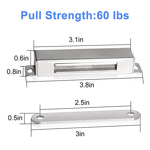 Onarway Magnetic Door Catch 60Lbs Pull Strong Magnet Cabinet Latches Hardware Stainless Steel Chrome Door Closer For Pantry Bathroom Kitchen Sliding Door Window Cupboard (3 Pack-Strength 30Kg) #TOP2
