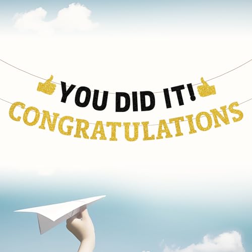 You Did It Congratulations Graduation Decorations Black Gold Glittery Congrats Grad Banner Class of 2025 for Classroom Party