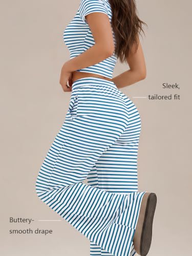 Image of Trendy Queen 2 Piece Matching Summer Lounge Set Womens Side Ruching Top Wide Leg Pants Sets with Pockets