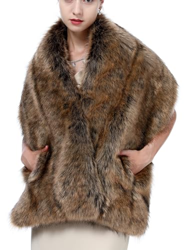 LA CARRIE Women Wedding Faux Fur Long Shawl Bridal Cape Party Stole Winter Scarf Soft Cover Up Shrug Gown Wrap