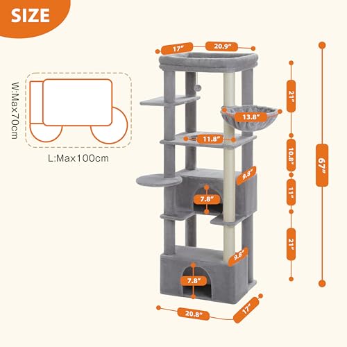 Árbol para gatos PEQULTI 68'' para gatos grandes gris miniatura 6