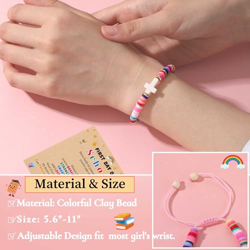 First Day of School Gifts Matching Bracelets for Women Girls Mother and Daughter Beaded Bracelet Multicolor Bead Stretch Back to School Gift I Love You Engraved Christmas Birthday Jewelry