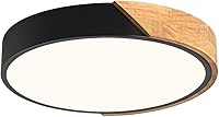Vikaey Modern Wood LED Flush Mount Ceiling Light 11.8" Black 4000K Natural White Non-Dimmable for Bedroom Hallway