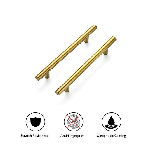 Image of Ravinte 30 Pack 7.38 inch Cabinet Pulls Brushed Brass Stainless Steel Kitchen Cupboard Handles Cabinet Handles 7.38 inch Length, 5 inch Hole Center