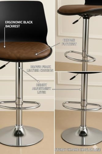 Image of DPI Modern Height Adjustable and 360 Degree Revolving Bar Stool | Kitchen Chair Suitable for Kitchen Cafeteria Dining Office Shops | (1, Black and Brown)