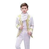 Boy Prince Costume Victorian Gothic Palace Blazer Suit Royal King Outfit Party Cosplay Halloween Costumes Kids (White, M)