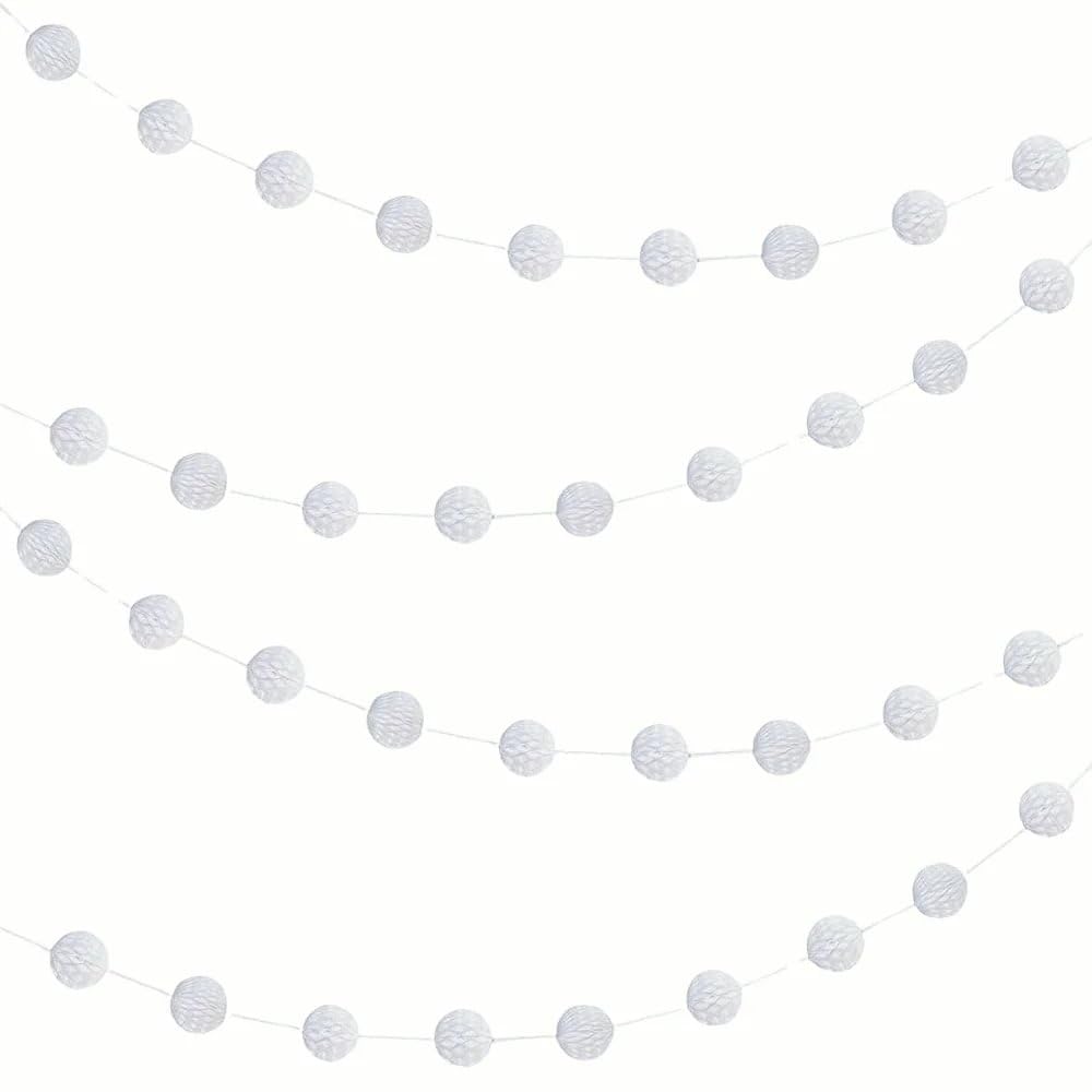 Vibrant White Paper Honeycomb Ball Garland (2 Meters) 1 Piece - Elegant Party Decoration for Events and Celebrations, 7' — image 1