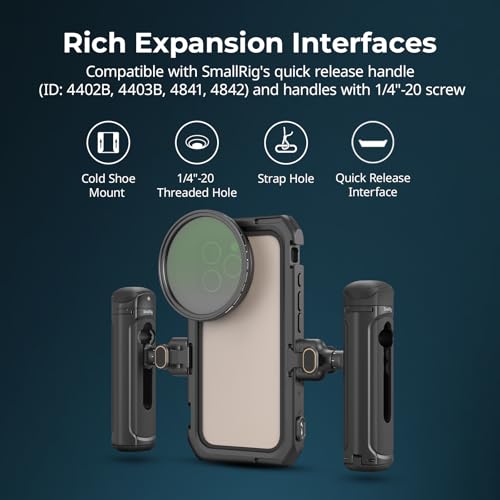 SMALLRIG Mobile Video Cage Basic Edition for iPhone 16 Pro Max with T-Mount Lens Backplate, TPU Soft Frame, for Video Shooting, Live Streaming, and Cinematic Filmmaking - 5006