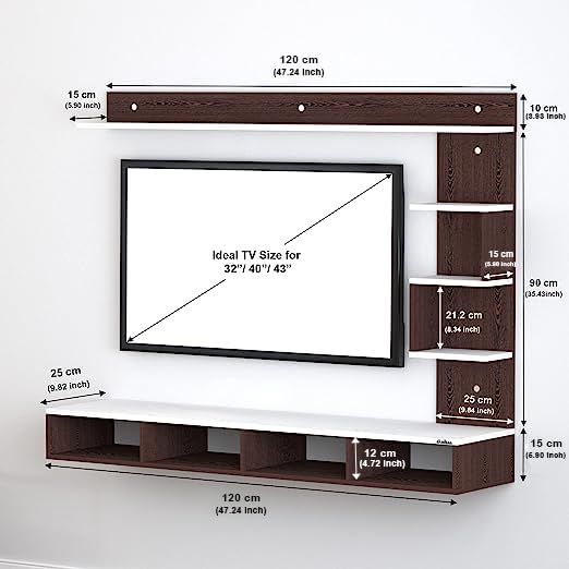 Image of Anikaa Cindy Engineered Wood Wall Mount TV Unit /TV Stand /TV Cabinet /TV Entertainment Unit /Set Top Box Stand (Wenge White) (Ideal for 43 Inch)(D.I.Y)
