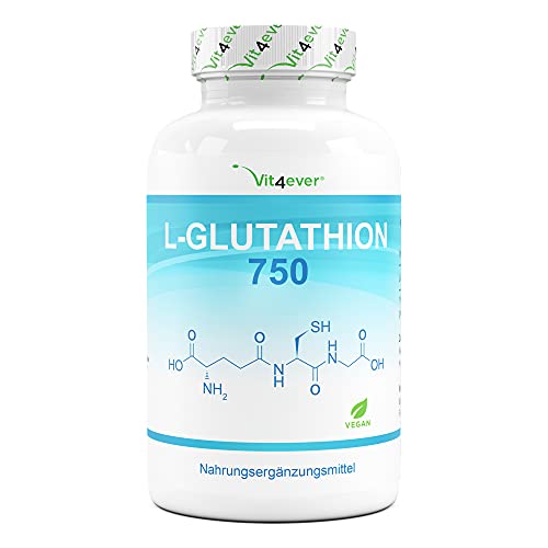 L-Glutatión con 750 mg por cápsula - Premium: Glutatión reducido y bioactivo de fermentación - 60 cápsulas - Altamente dosificado - Vegano